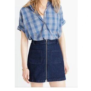 Madewell Dark Wash Zip Front A Line Denim Zip Jean Stretch Mini Skirt SIZE 32